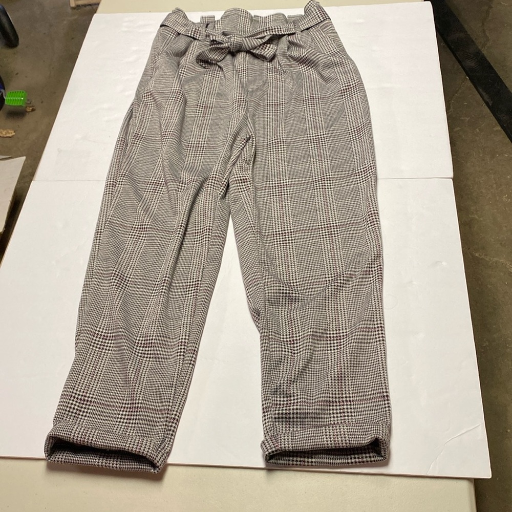 Love Tree Paperbag Pants Hounds Tooth High Waisted Large Ankle Trousers size L